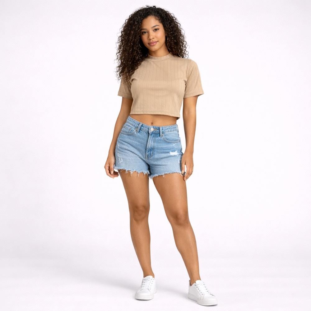 Shein Beige Ribbed Crop Top – Size Small | Neutral Minimalist Essential